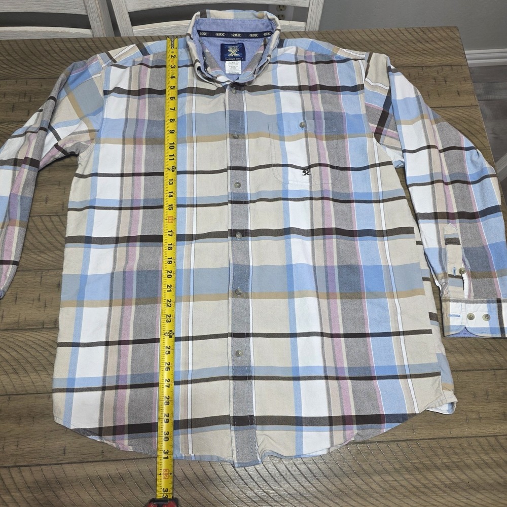 Wrangler 20X Button Up Shirt Mens XL Blue Plaid Western Long Sleeves - Picture 10 of 11